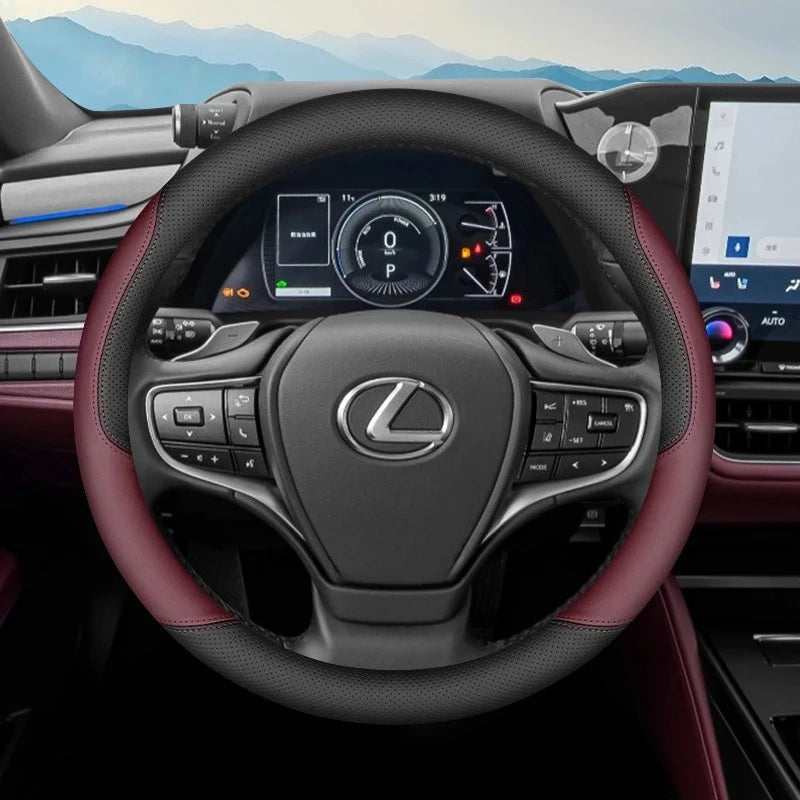 Lexus Nappa Leather Steering Wheel Cover - Black Burgundy