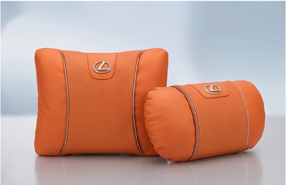 Lexus Car Neck Pillow & Lumbar Support Cushion - Set Orange