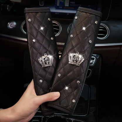Crystal Crown Leather Car Neck Pillow - Bone Shape Headrest Support