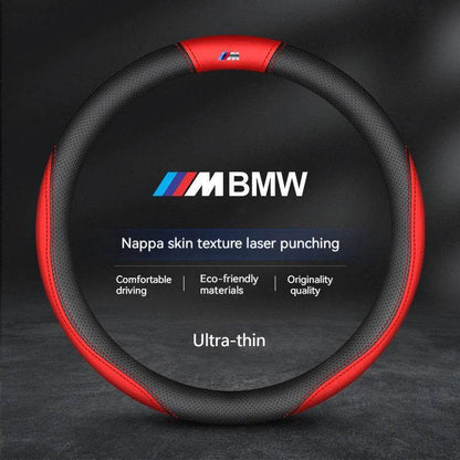 BMW Carbon Fiber Suede Leather Steering Wheel Cover for M Series , X1, X3, X5, X6, E39, E46, E87, E90, E92, F10, F15, F25, F30 - O-M Style B black