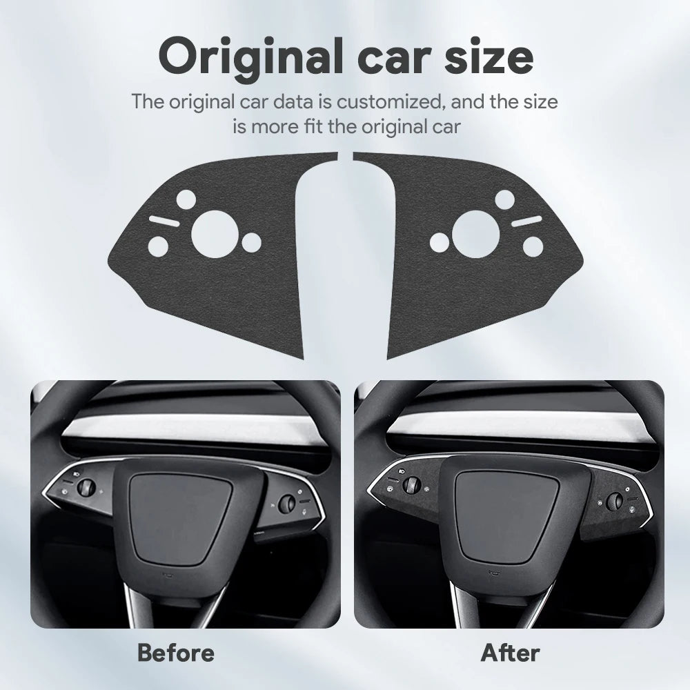 Tesla Model Y Steering Wheel Trim | Italian Suede Panel Stickers (2025+) - 6408 Bottom