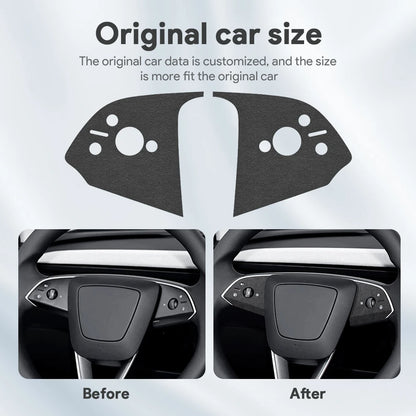 Tesla Model Y Steering Wheel Trim | Italian Suede Panel Stickers (2025+) - 6408 Bottom
