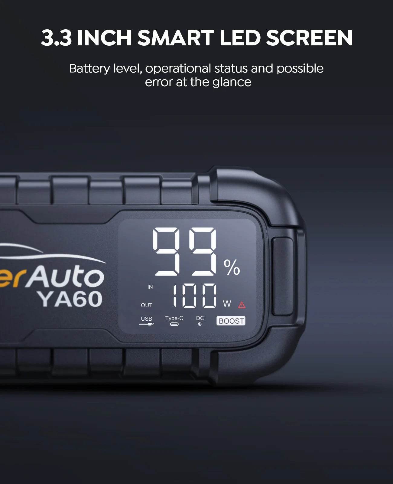 6000A Super Jump Starter with 3.3" LED Display – 12V Car Battery Booster, 150W DC Output, 600LM Flashlight