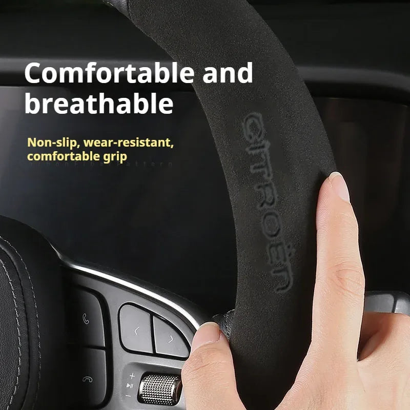 Citroen Leather Steering Wheel Cover - Round Brown E