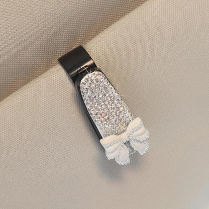 Rhinestone Bowknot Car Sunglasses Holder Visor Mount Clip