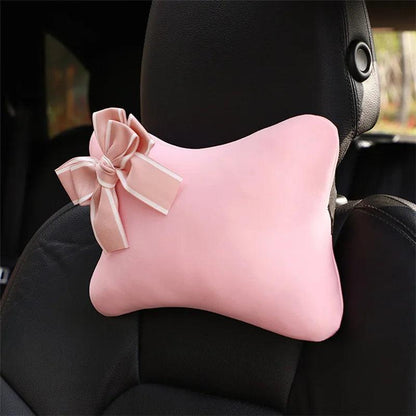 Pink Bowknot Car Neck Pillow Universal Auto Headrest Cushion Women