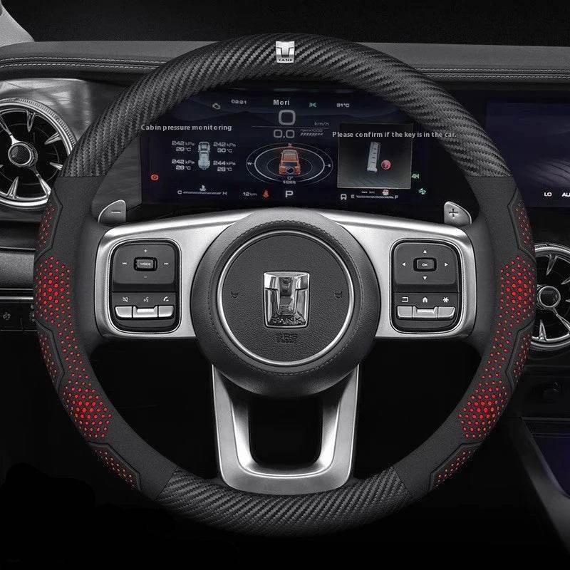 GWM TANK Carbon Fiber Steering Wheel Cover - O Leather Red