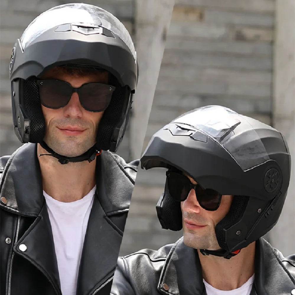 BLD Full Face Motorcycle Helmet – Dual Lens, Modular Flip-Up Casco for Men & Women - Matte black / M
