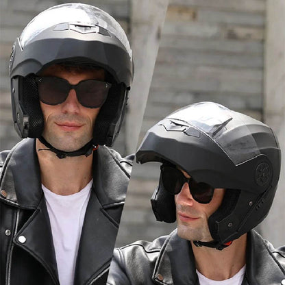 BLD Full Face Motorcycle Helmet – Dual Lens, Modular Flip-Up Casco for Men & Women - Matte black / M