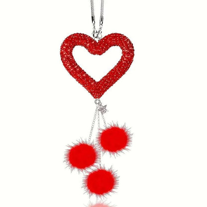 Diamond Bling Pom Pom Car Mirror Pendant - Luxury Auto Ornament Gift