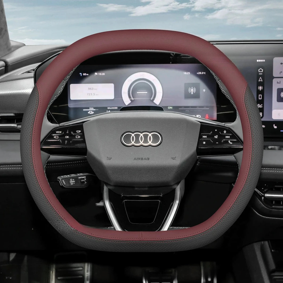 Audi Leather Steering Wheel Cover – Double D-Shape Fit for Q3, Q5, A3, A5, A6 & Q4 e-tron