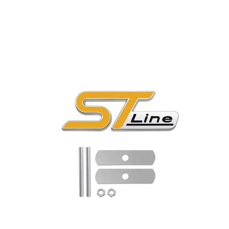 FORD ST Line 3D Metal Chrome Grille Emblem Badge Focus Kuga Fiesta - Silver Yellow A