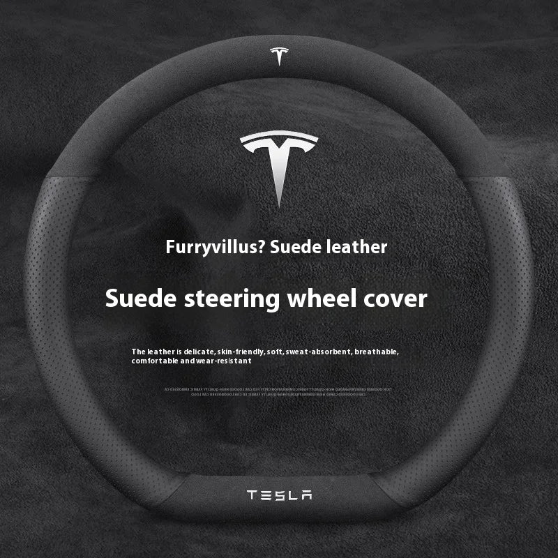 Tesla Suede Steering Wheel Cover – Anti-Slip, Breathable Leather Grip