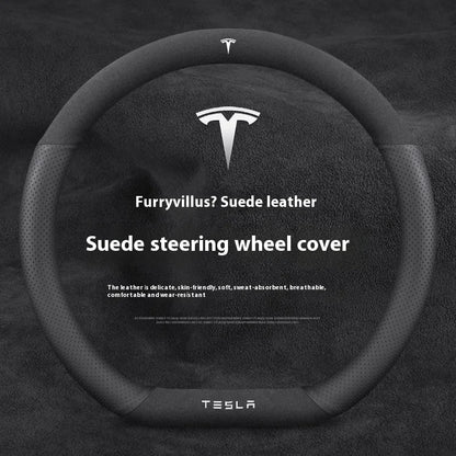 Tesla Suede Steering Wheel Cover – Anti-Slip, Breathable Leather Grip