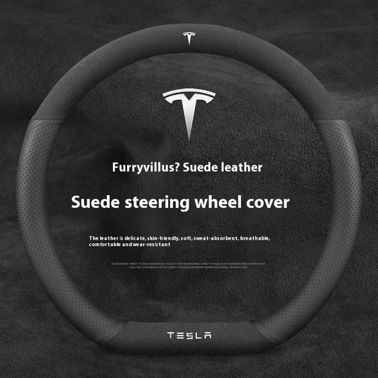 Tesla Suede Steering Wheel Cover – Anti-Slip, Breathable Leather Grip