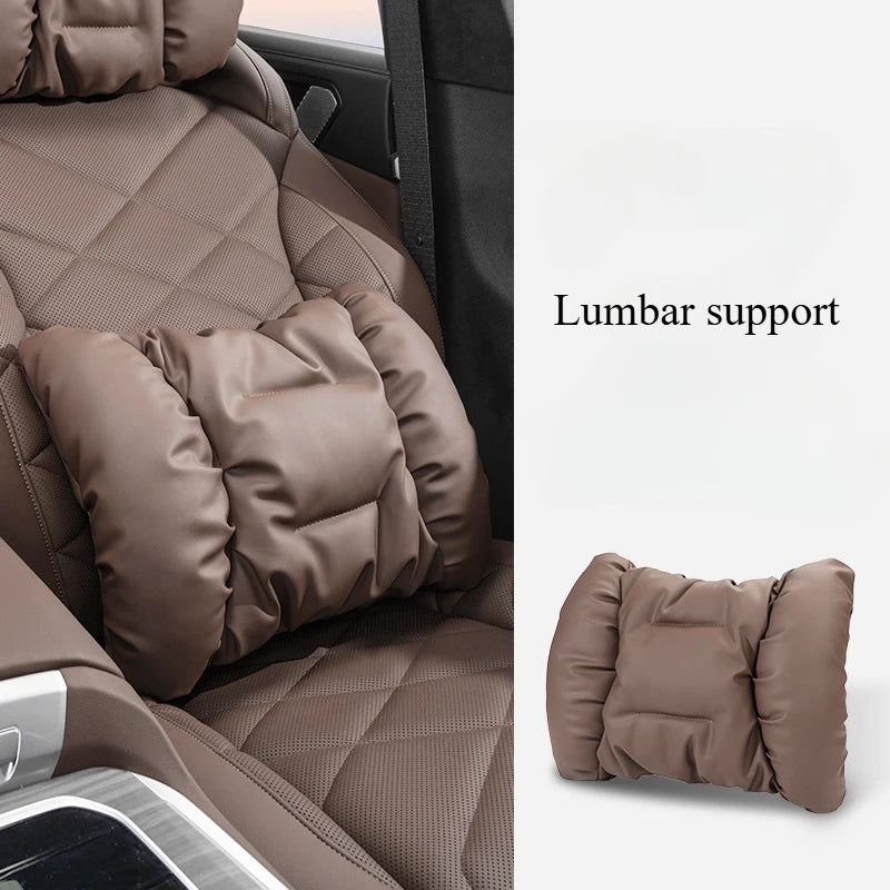Bubble Cotton Car Headrest and Waist Cushion Set with Anti-Stain Leather