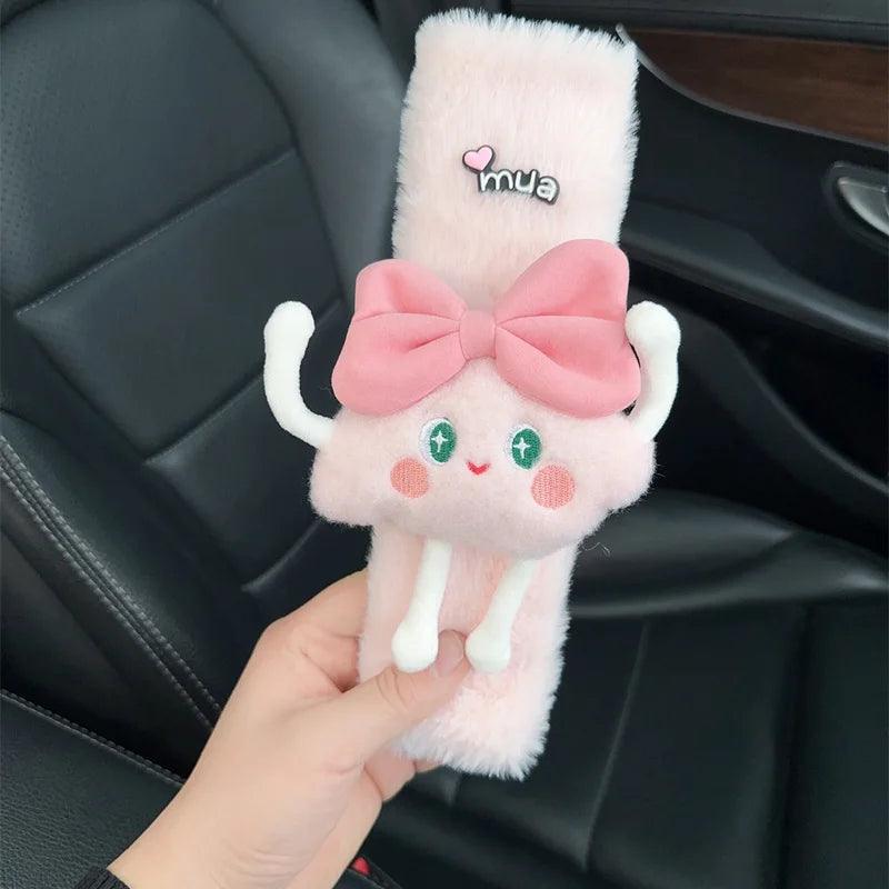 Cute Bow Cloud Car Seat Belt Cover - Rabbit Fur Plush Shoulder Pad