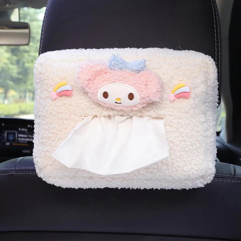 Cartoon Plush Flower Car Headrest Tissue Box Holder Visor Organizer