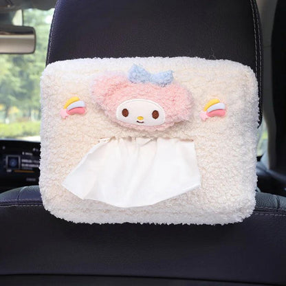 Cartoon Plush Flower Car Headrest Tissue Box Holder Visor Organizer