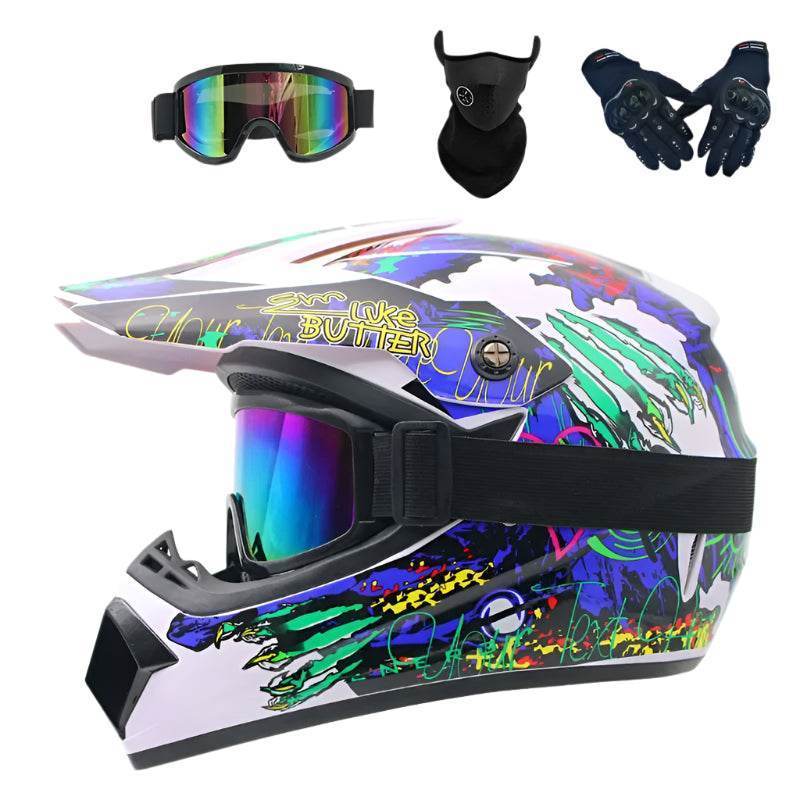 Full Face Off-Road Motorcycle Helmet + Goggles, Gloves & Face Mask - BAIZHUA / S