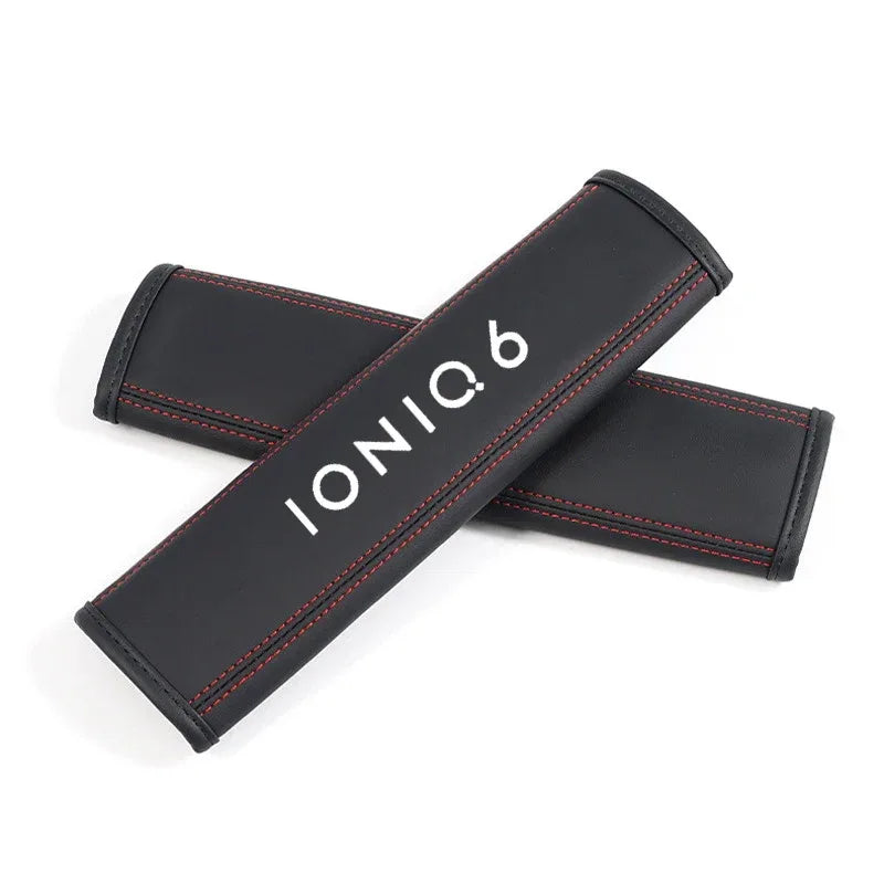 Hyundai Ioniq 6 Leather Seat Belt Shoulder Pads - Red