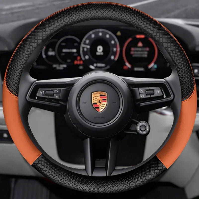 Porsche 8D Nappa Perforated Steering Wheel Cover - Round Shape / Orange