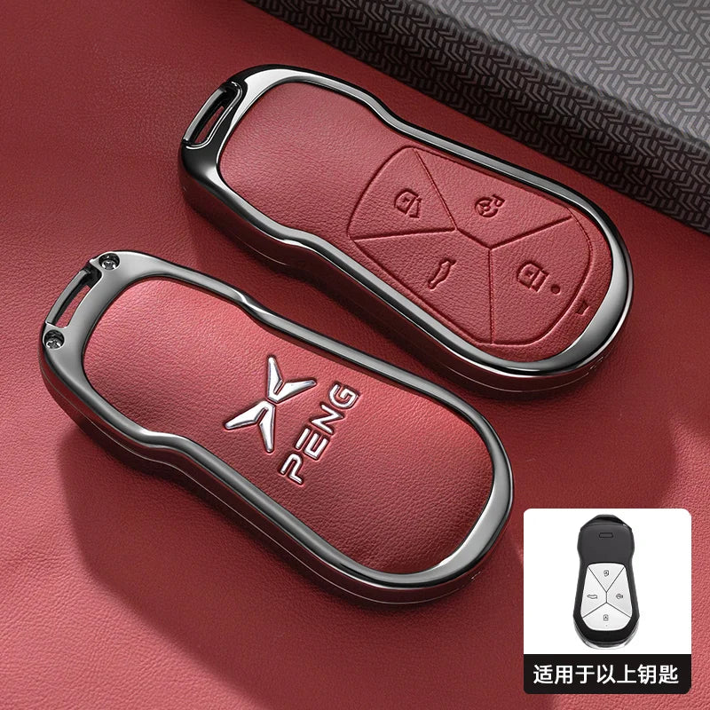 XPeng Zinc Alloy Leather Key Case - red cover / China Mainland