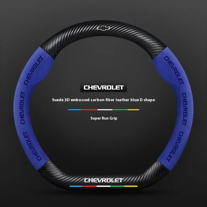 Chevrolet Suede Carbon Fiber Steering Wheel Cover - Type D Blue A