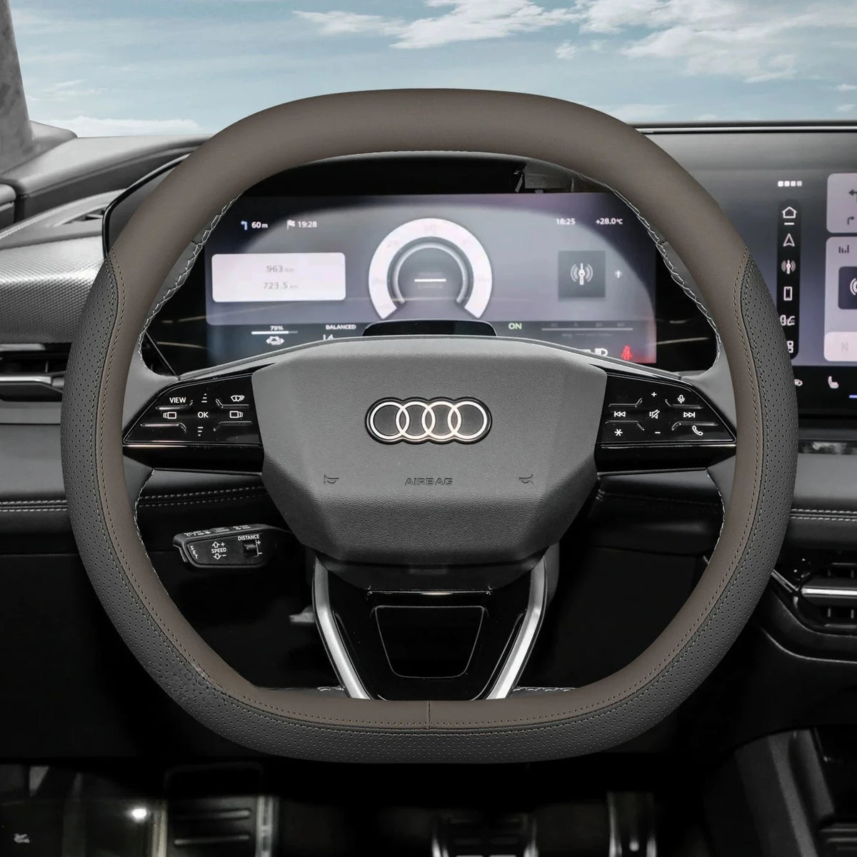 Audi Leather Steering Wheel Cover – Double D-Shape Fit for Q3, Q5, A3, A5, A6 & Q4 e-tron