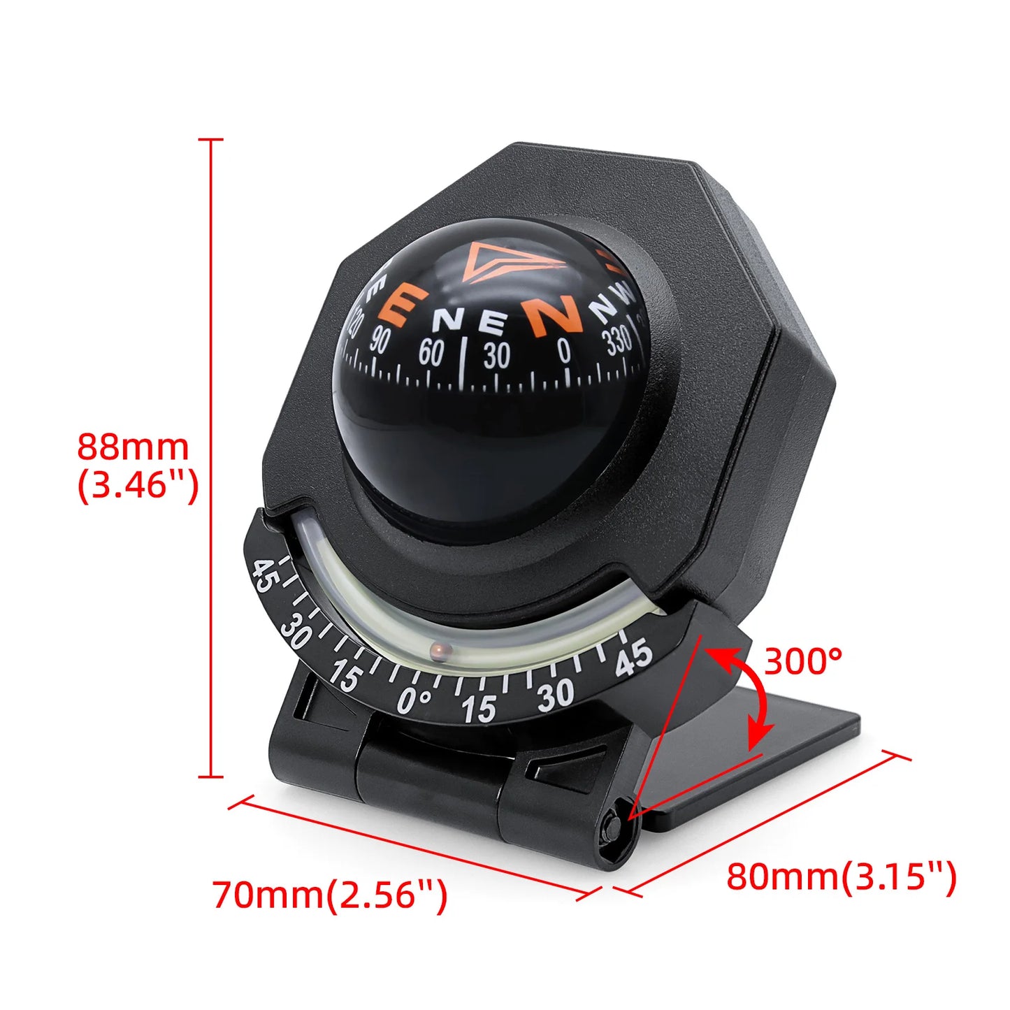 Universal Dashboard Compass with Slope Meter - black