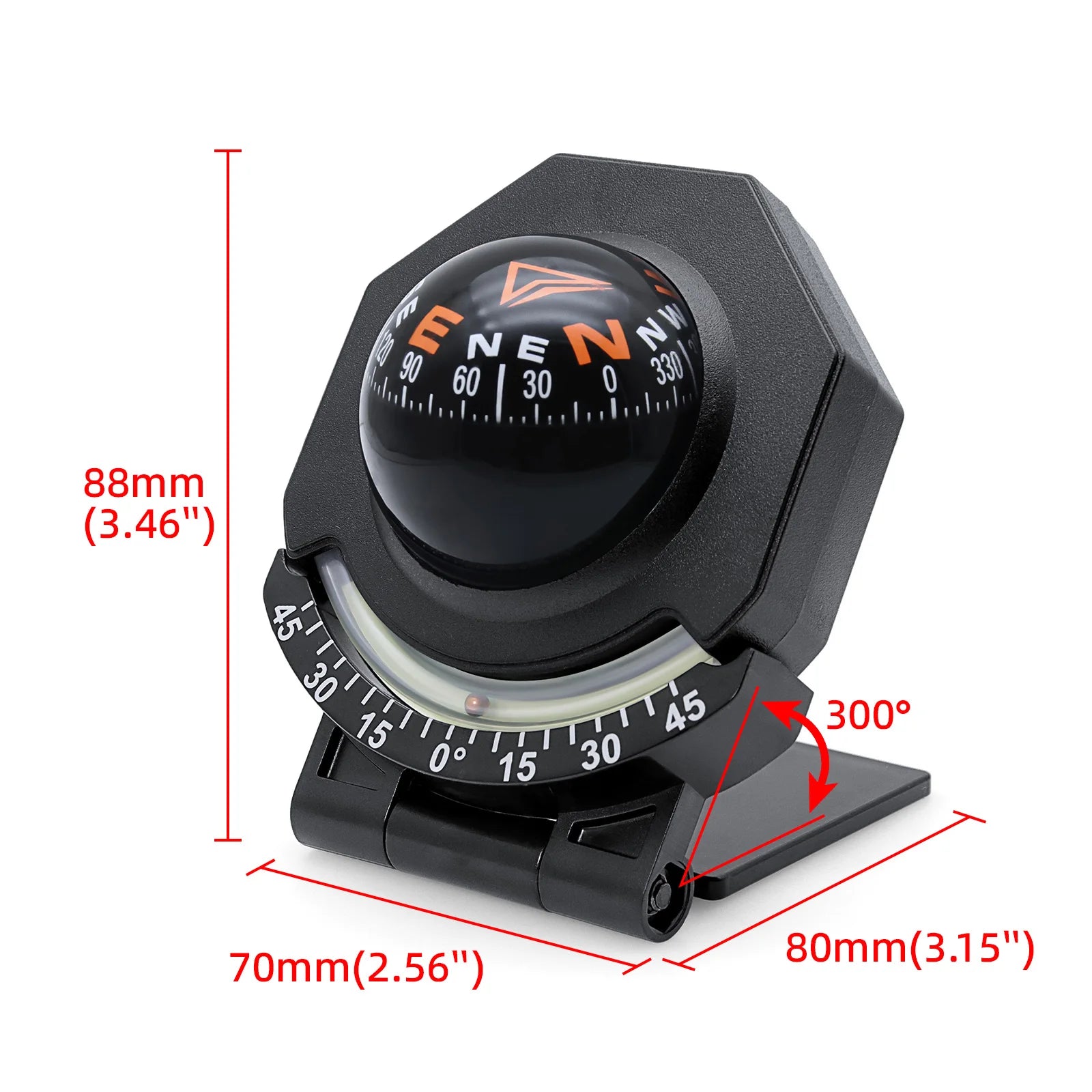 Universal Dashboard Compass with Slope Meter - black