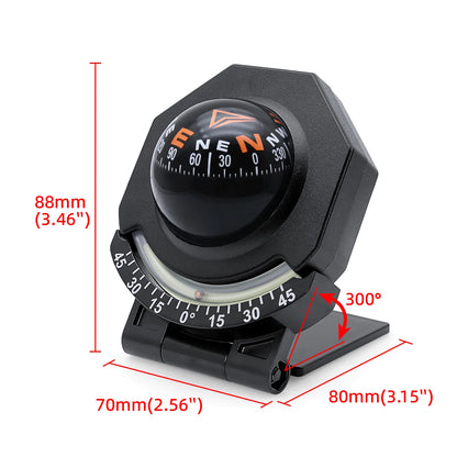 Universal Dashboard Compass with Slope Meter - black
