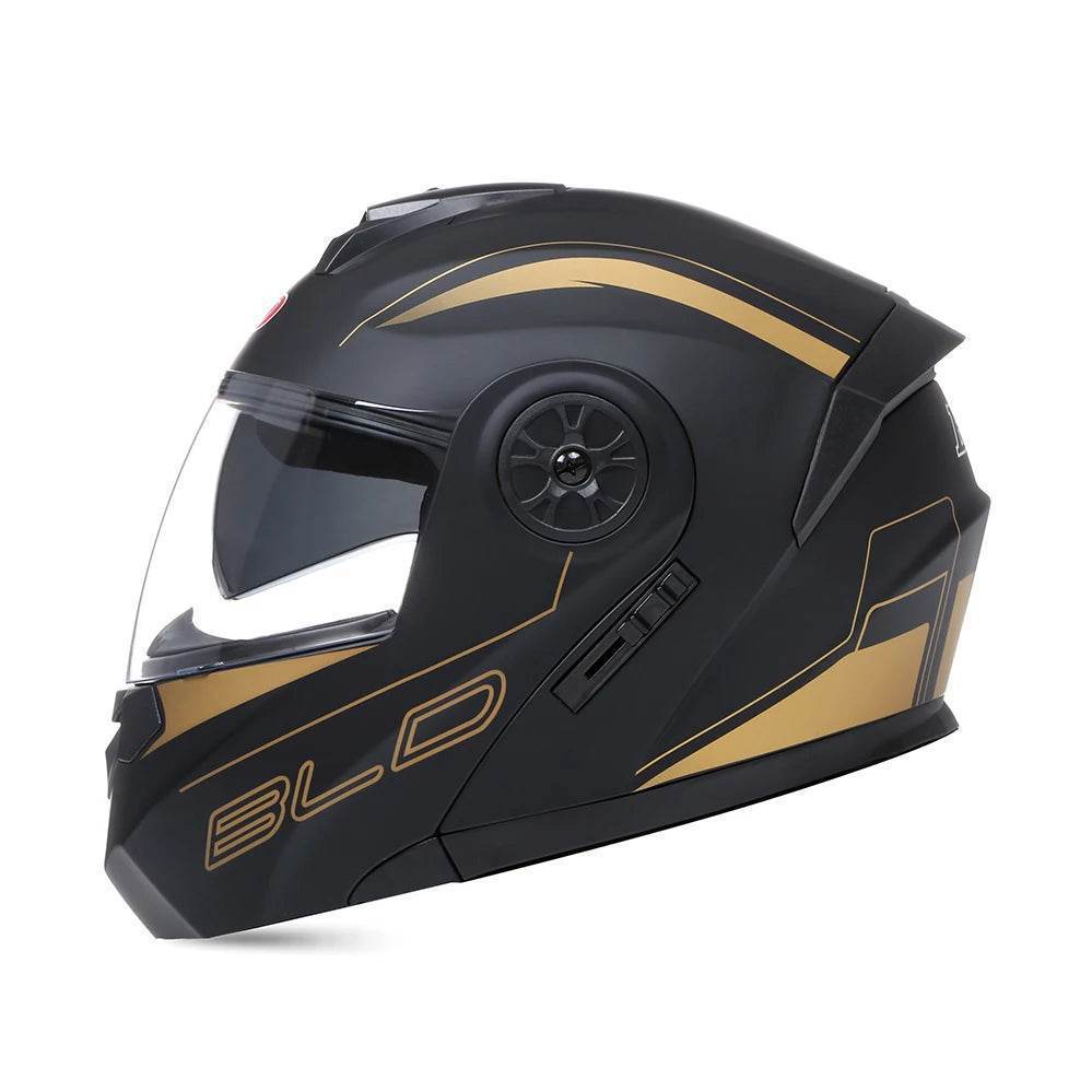 BLD Full Face Motorcycle Helmet – Dual Lens, Modular Flip-Up Casco for Men & Women - Matte black / M