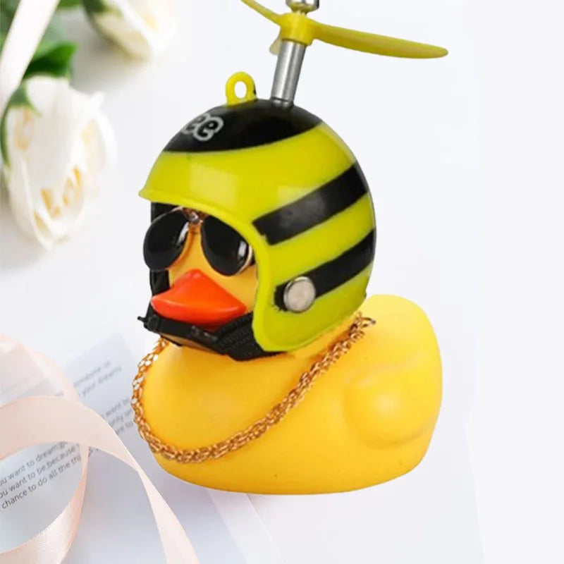 Yellow Car Duck with Helmet – Cute Broken Wind Pendant for Bike & Car Decoration - Type1