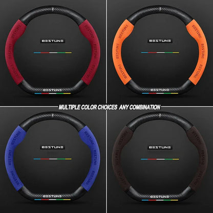 FAW Besturn Carbon Fiber Suede Steering Wheel Cover - D Black-Carbon+Suede