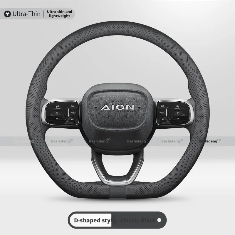 GAC AION Perforated Nappa Steering Wheel Cover - D Shape / Black
