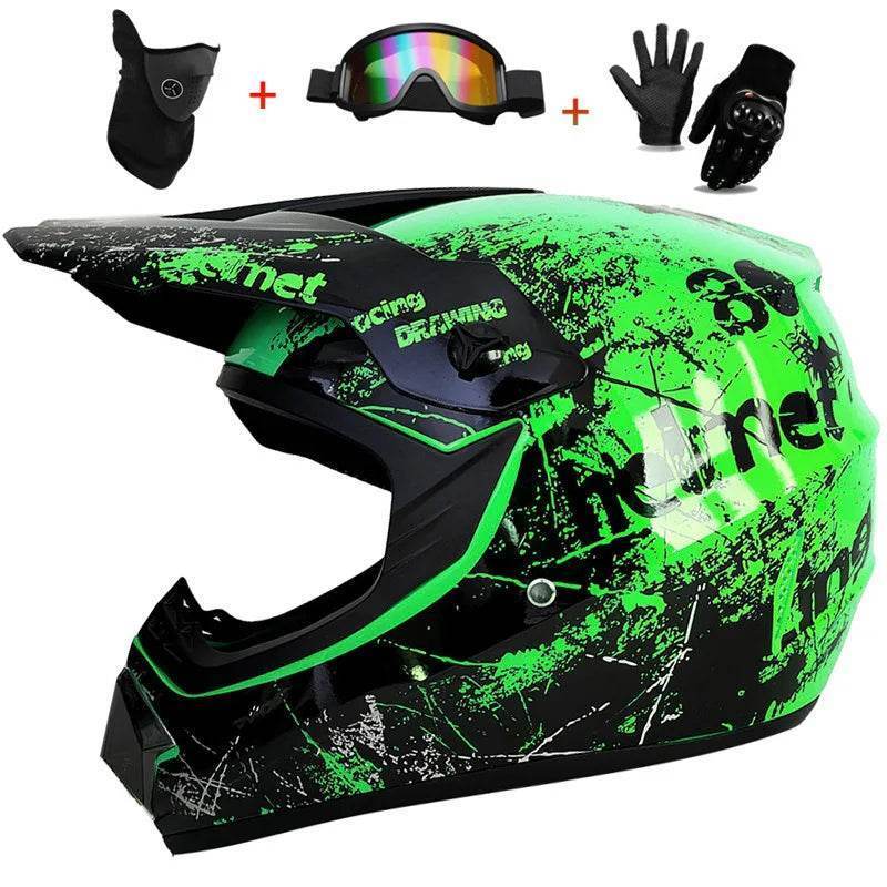 Full Face Off-Road Motorcycle Helmet + Goggles, Gloves & Face Mask - BAIZHUA / S