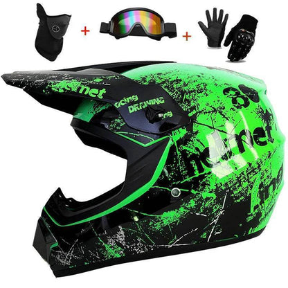 Full Face Off-Road Motorcycle Helmet + Goggles, Gloves & Face Mask - BAIZHUA / S