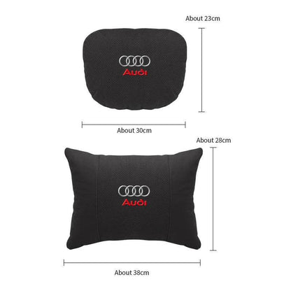 Suede Car Neck Pillow & Lumbar Support for Audi A3 A4 A5 A6 A7 A8 Q2 Q3 Q5 Q7 Q8 TT SQ5 Spine Protection - headrest 1pc brown