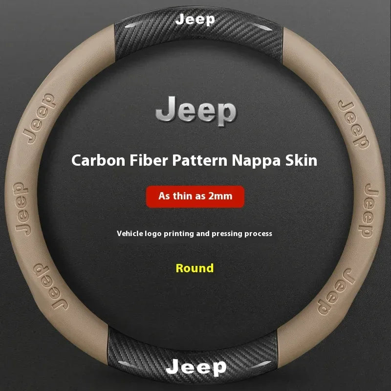 Jeep Wrangler Car Steering Wheel Cover - Carbon Fiber Beige