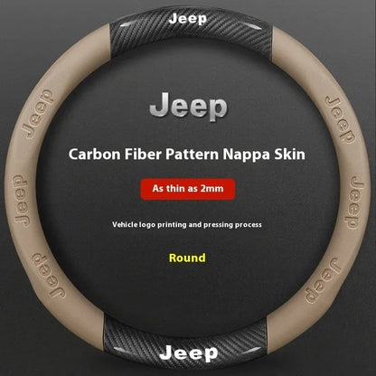 Jeep Wrangler Car Steering Wheel Cover - Carbon Fiber Beige