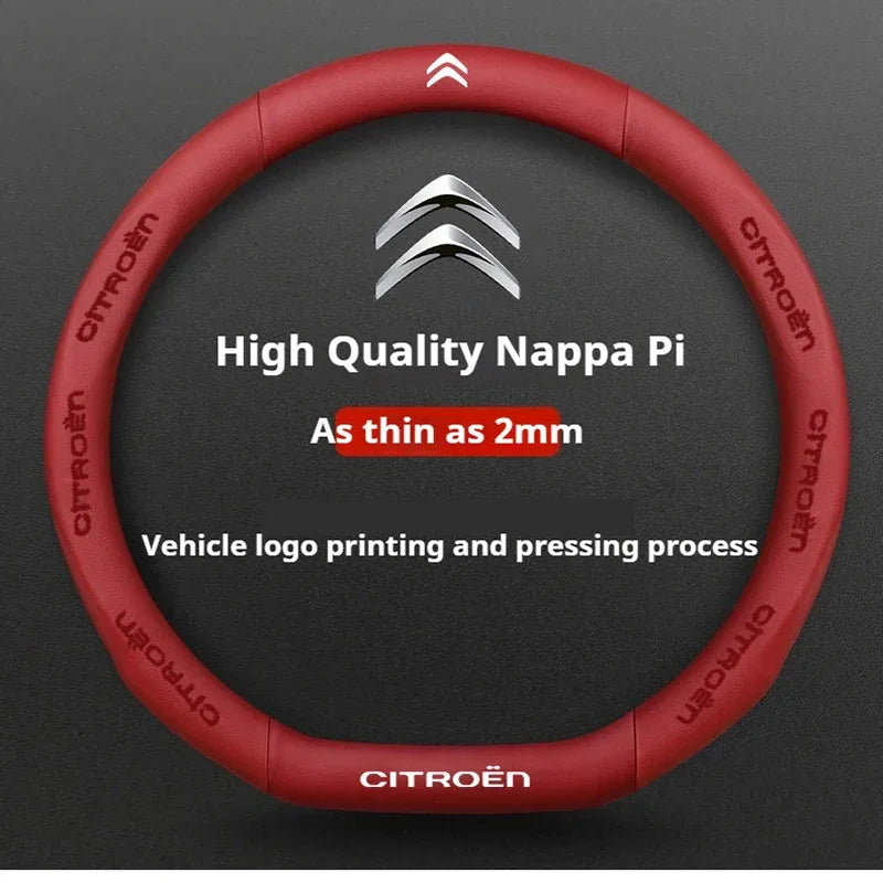 Citroen Leather Steering Wheel Cover - Type D Red E