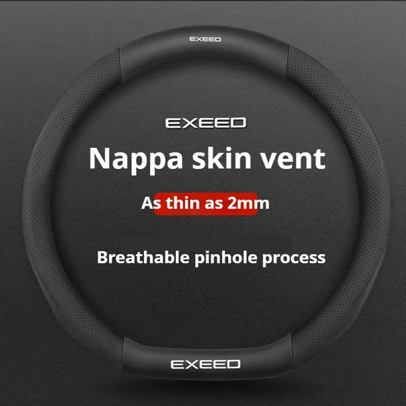 Chery Exeed Carbon Fiber Leather Suede Steering Wheel Cover - D Black-Leather+Breathable