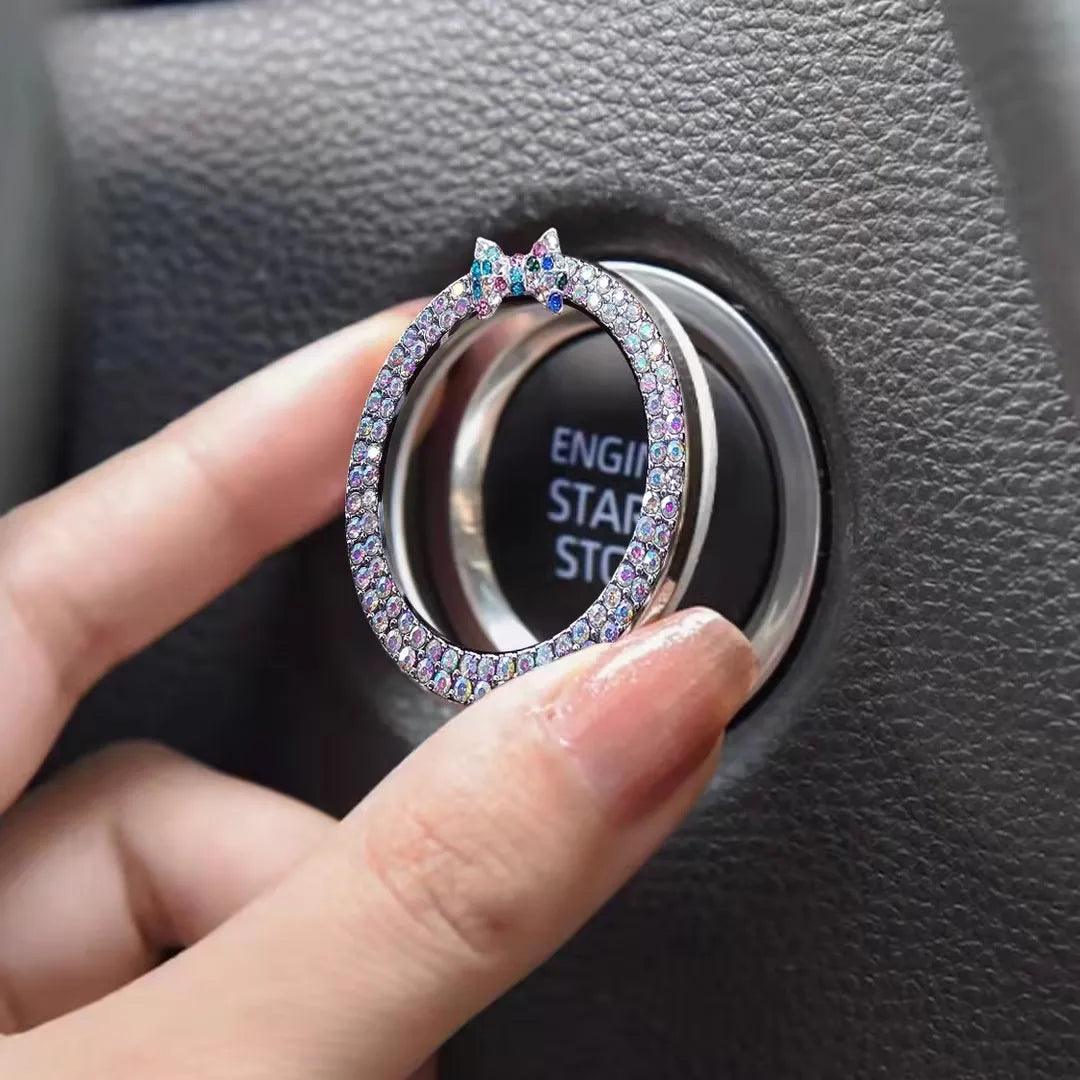 2pcs Rhinestone Car Start Button Covers Diamond Butterfly Stickers