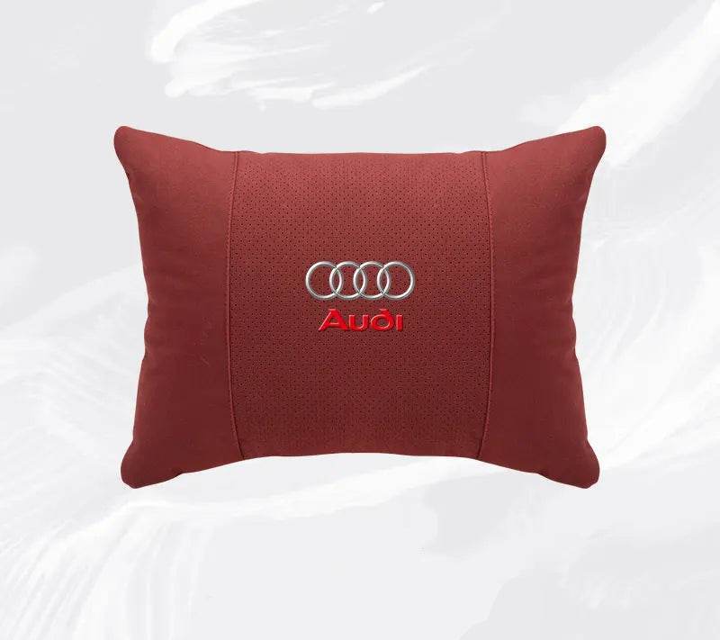 Suede Car Neck Pillow & Lumbar Support for Audi A3 A4 A5 A6 A7 A8 Q2 Q3 Q5 Q7 Q8 TT SQ5 Spine Protection - headrest 1pc brown