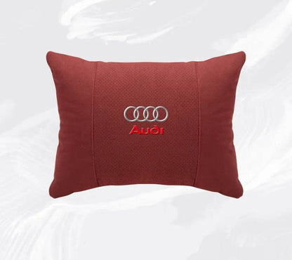 Suede Car Neck Pillow & Lumbar Support for Audi A3 A4 A5 A6 A7 A8 Q2 Q3 Q5 Q7 Q8 TT SQ5 Spine Protection - headrest 1pc brown