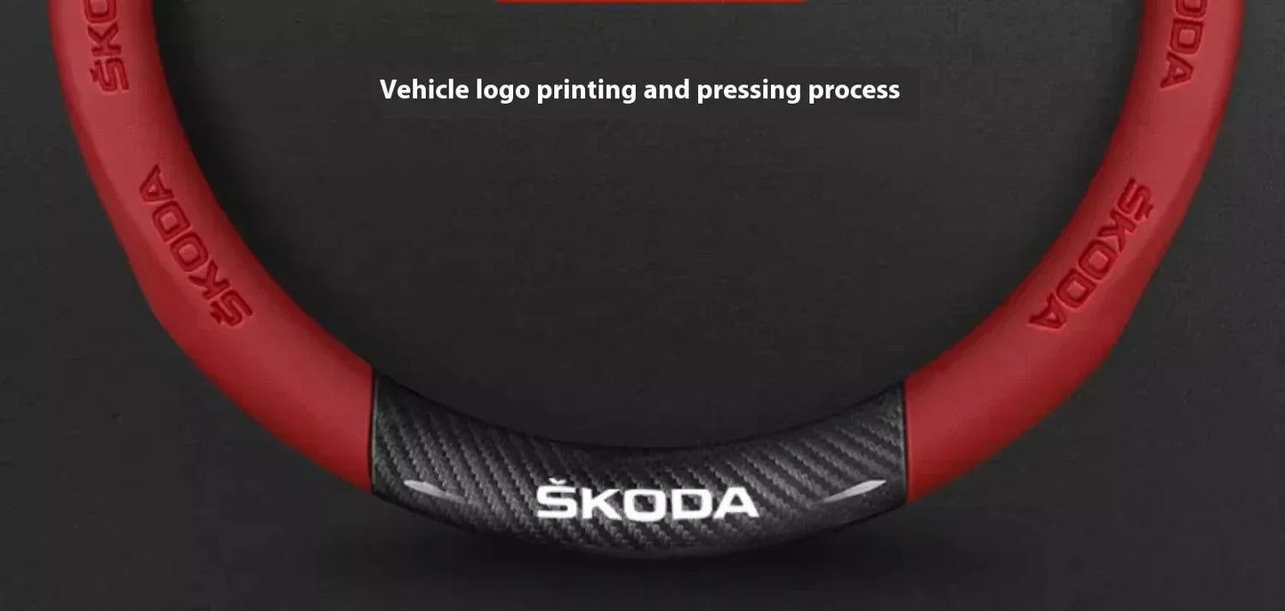 Skoda Kodiaq Octavia Superb Carbon Fiber Steering Wheel Cover - D Carbon Beige