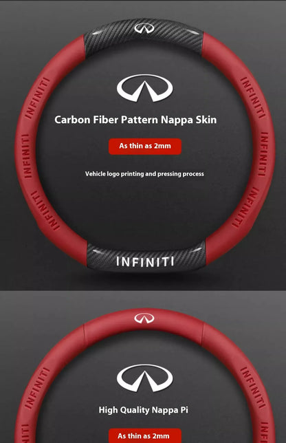 Infiniti Carbon Fiber Leather Steering Wheel Cover - O Leather Red