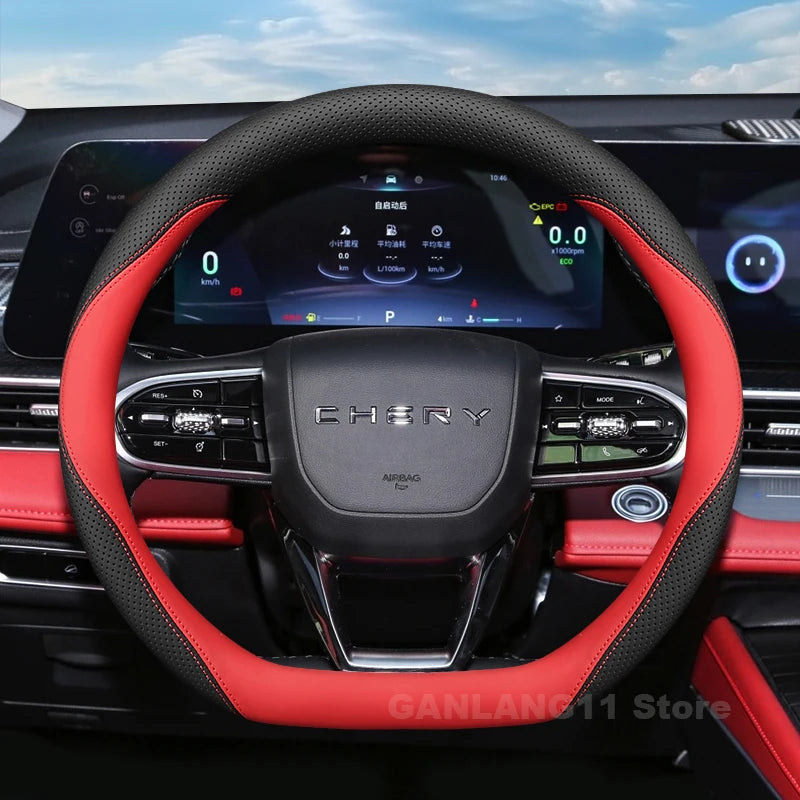 Chery Jaecoo Leather Steering Wheel Cover - Round Shape / Black & Red