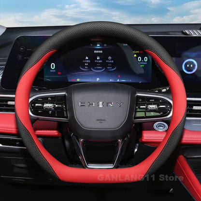 Chery Jaecoo Leather Steering Wheel Cover - Round Shape / Black & Red